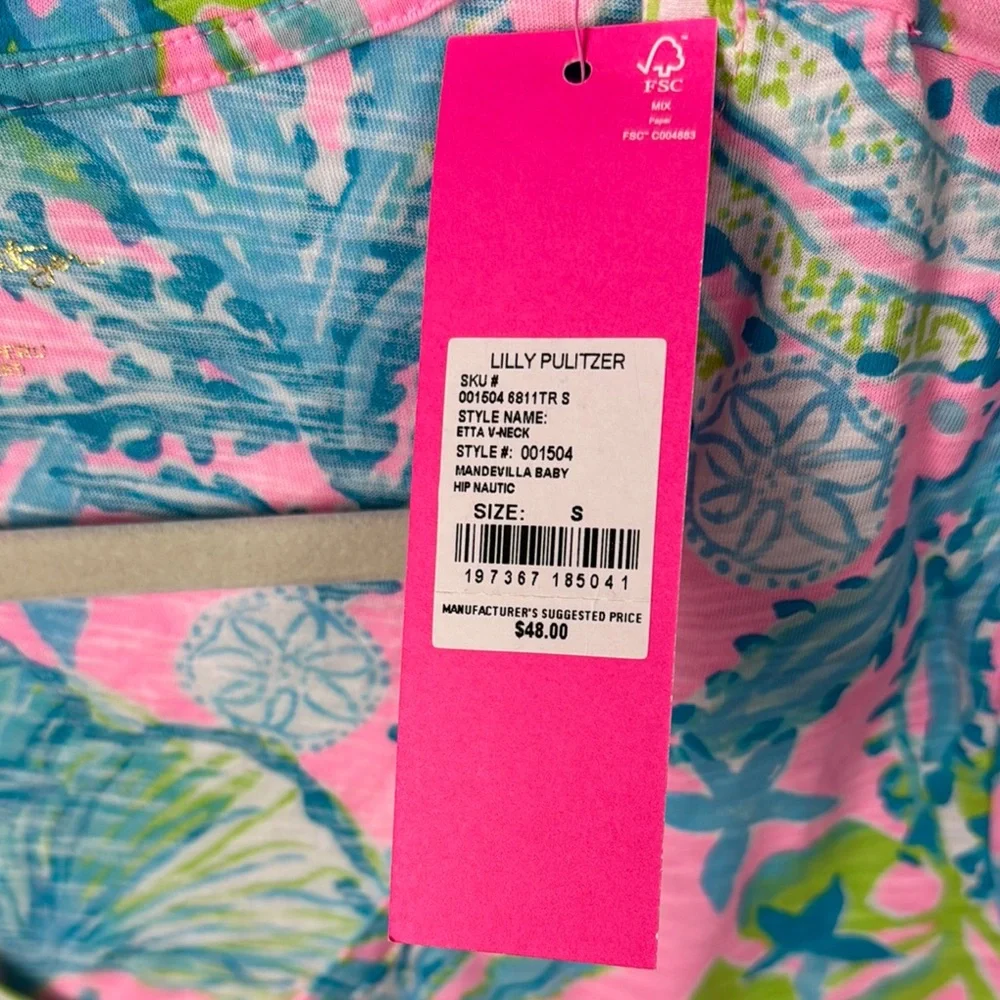 Lilly Pulitzer Pink&Blue NWT V neck Tee - Picture 6 of 9